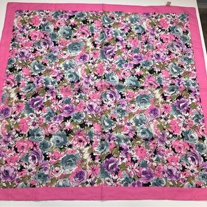 Vtg Women Liz Sinclair Floral Scarf Pink Boarder Flowers Green Blue Black Italy